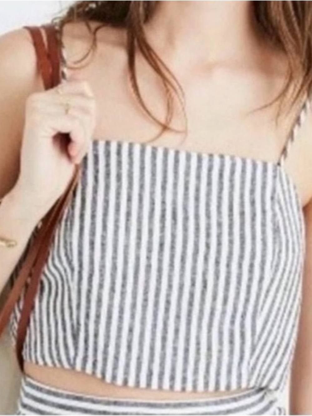 Madewell Black and White Striped Halter cropped  Top linen mix